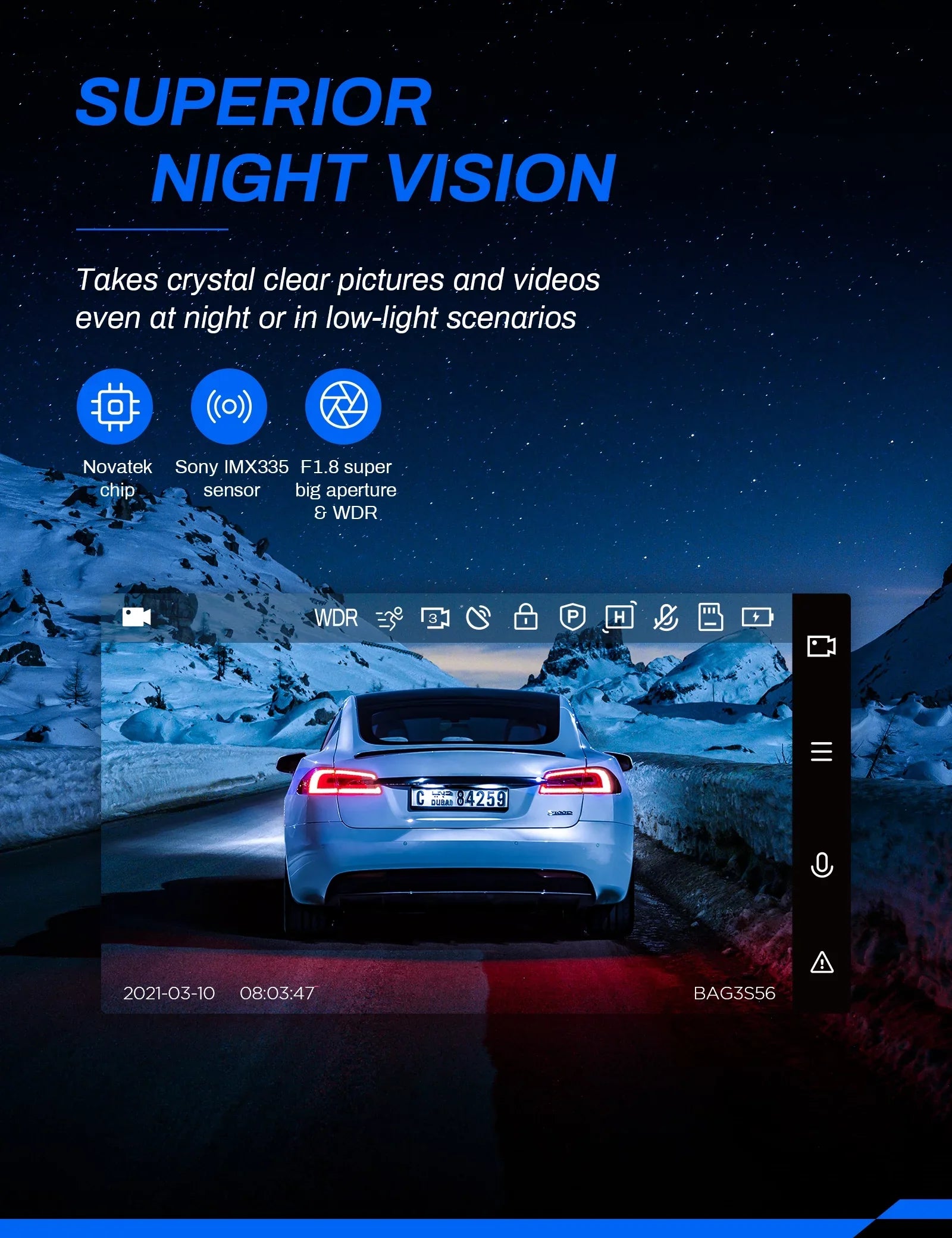 3 Car IPS Front Crosstour for GPS Backup Cam, Dash Cars inch Screen and Crosstour Camera Recorder Magnetic Dual Dash Dashboard Rear 2.5K Cam 170° Camera