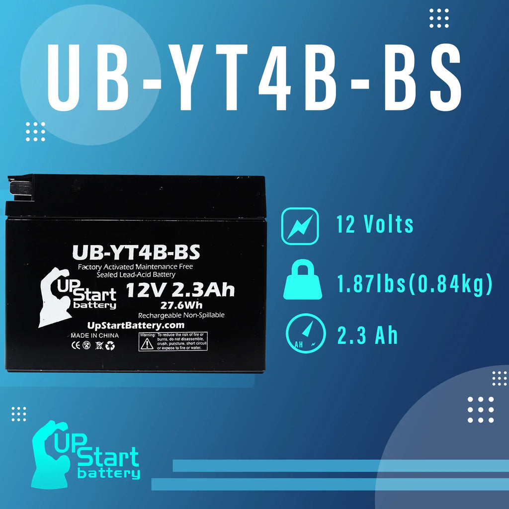 (FI) - 400CC UpStart Battery Motorcycle Free, UB-YT4B-BS Battery SR400 12V, Factory Activated, 2.3Ah, 2010 5-Pack Yamaha for Replacement Maintenance