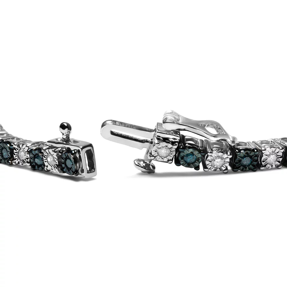 Cttw Round and 1.0 dimension I3 I-J with - of Blue Treated Inches Womens Silver Sterling Brilliance Bracelet Box Color, cut Clasp and Alternating Clarity) Diamond 7" Tennis (Blue Haus White .925 Diamond