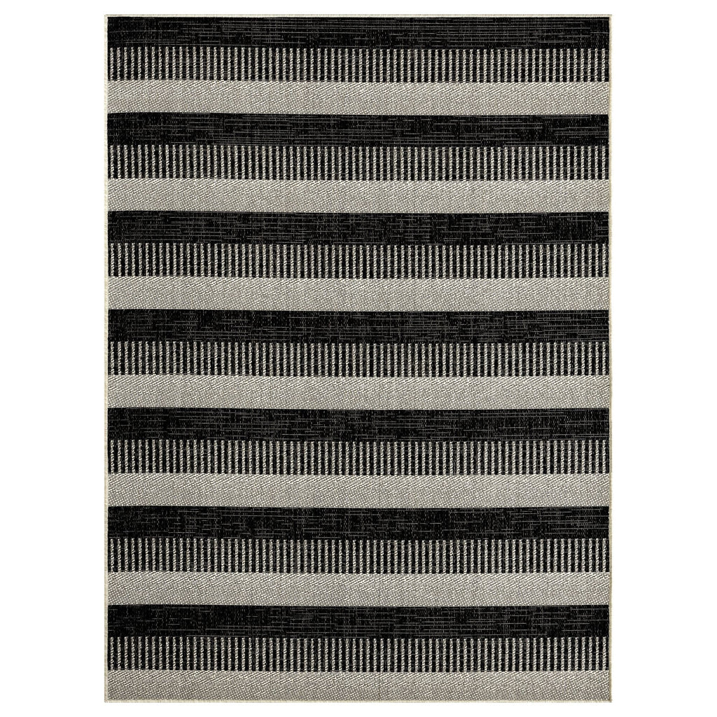 Area Striped 5'2"x7'2" Nicole Black/Grey, Patio Charlotte Rug, York New Modern Country Miller Indoor/exterior