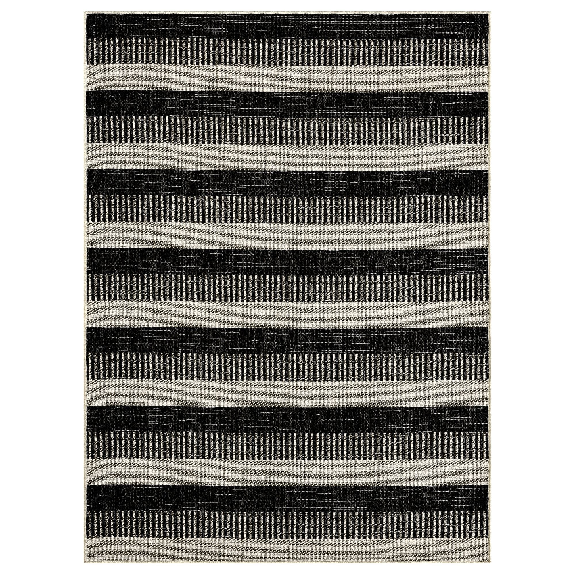 Area Striped 5'2"x7'2" Nicole Black/Grey, Patio Charlotte Rug, York New Modern Country Miller Indoor/exterior