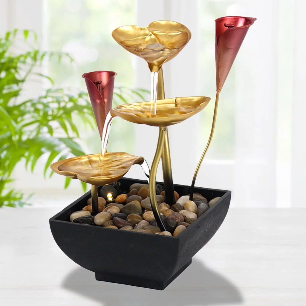 Light Home Farmhouse Tabletop Fountain Indoor for liquid LED liquid Garden Warm with Circular Fountain Waterfall Lighted Decoration
