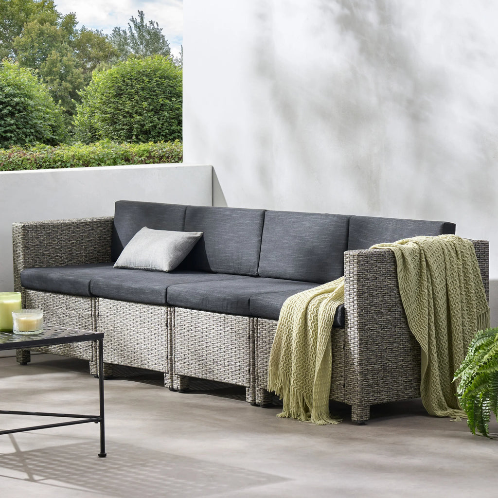 and Black GDF Dark Cushions, Mixed Sofa Studio Venice 4 Seater exterior Wicker Sectional Gray with