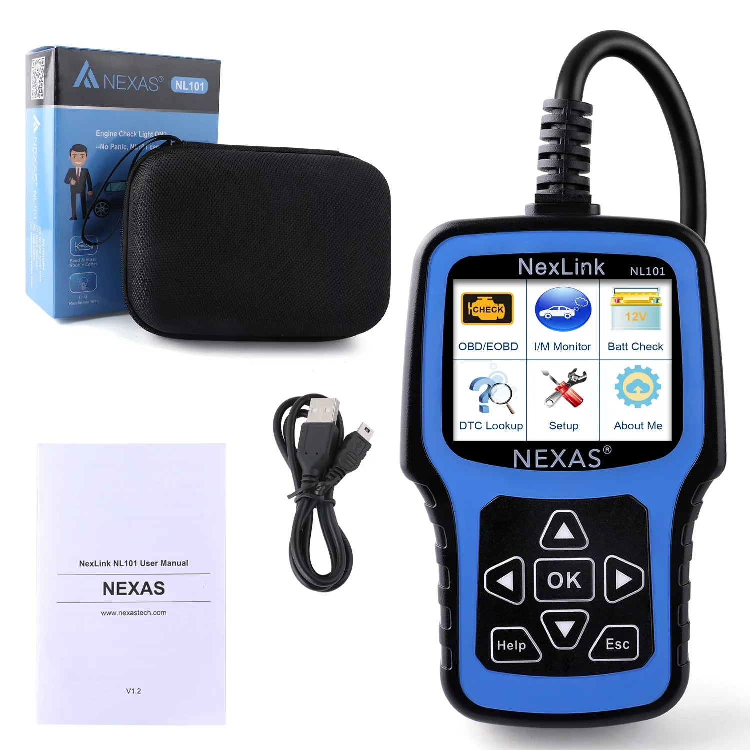 Battery NEXAS Scanner OBDII Codes Reader Scanner OBD2 Diagnostic Check Engine NL101 Functions Car Engine Tester Read Scanner Auto Tool Light Car Clear Check Full OBDII Code Automotive
