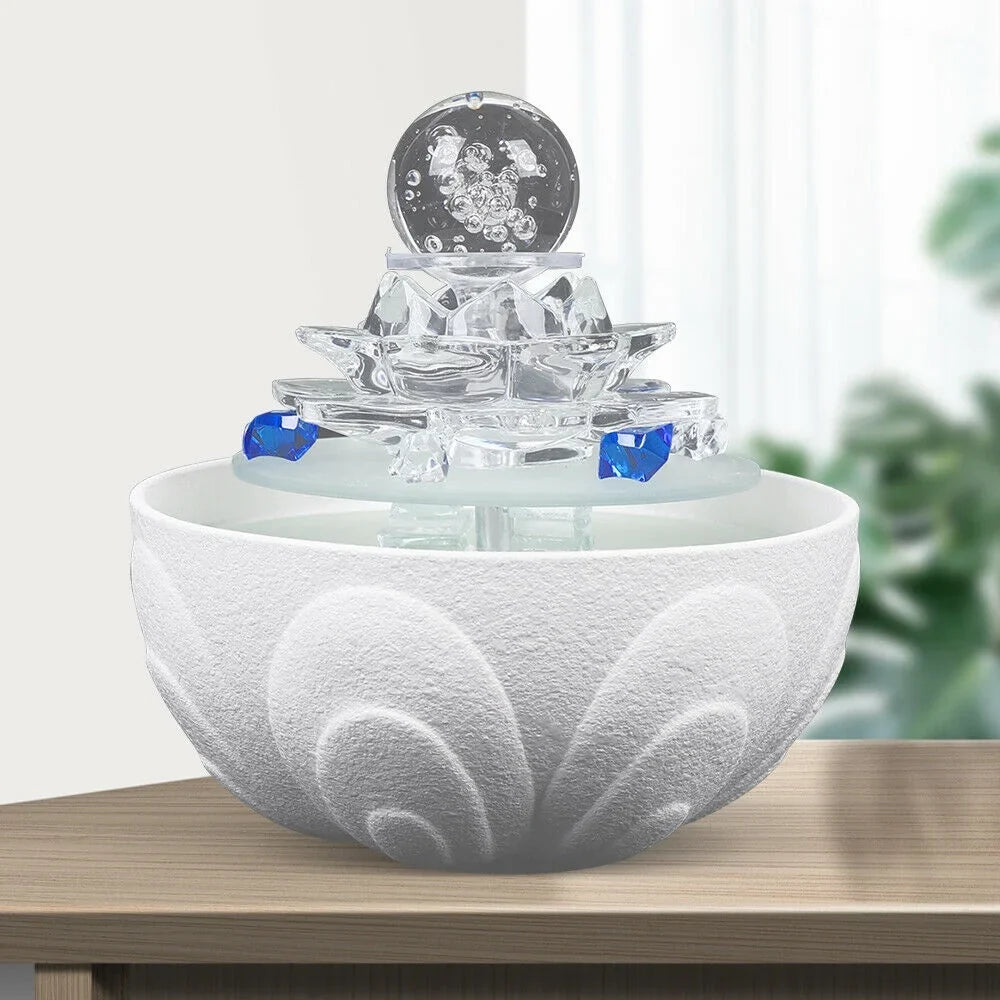 Desktop Desktop Office Fountain, liquid White Lotus Waterfall Tabletop Flowing liquid Ornament Fountain Crystal Fountain Teahouse Decor