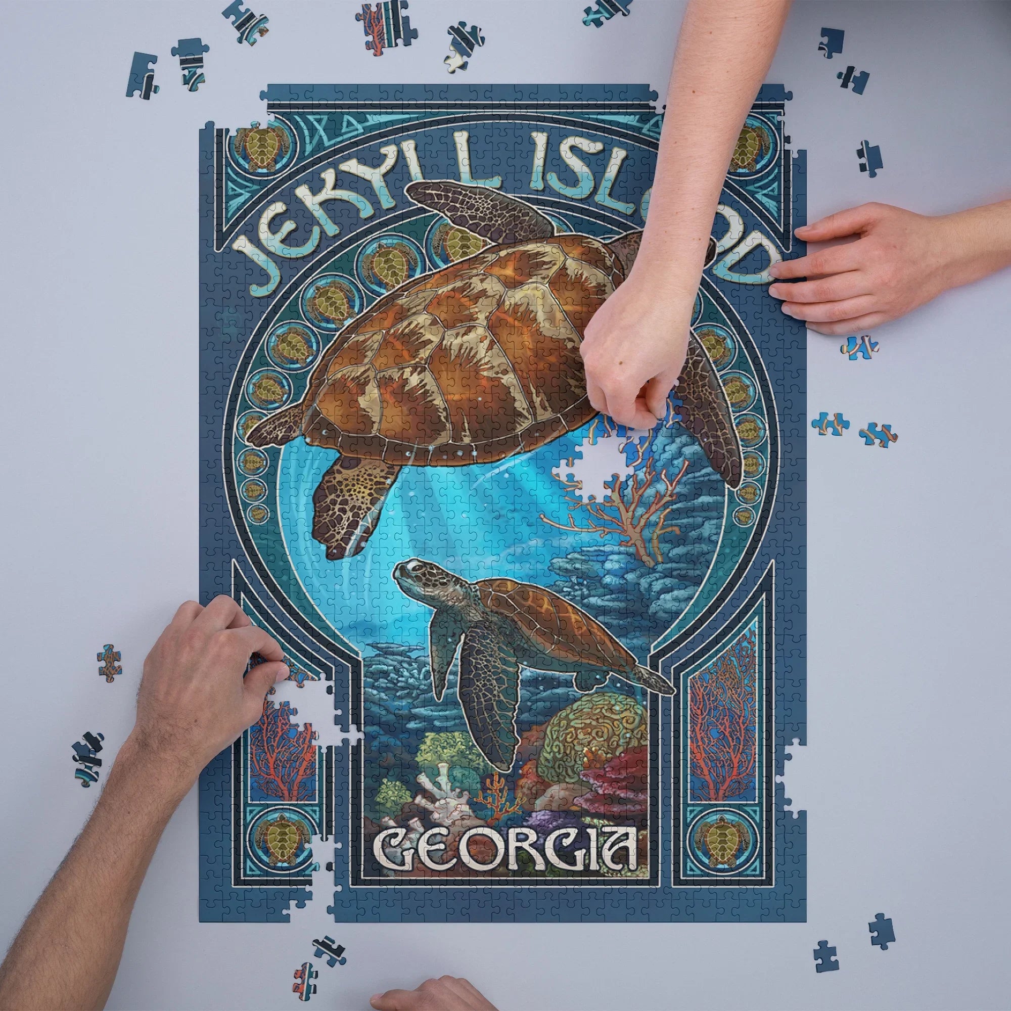 USA) Sea in dimension Puzzle Piece and Art Puzzle, Georgia, (1000 Made Island, Jigsaw Nouveau Family, 19x27, Turtle Jekyll Challenging for Adults