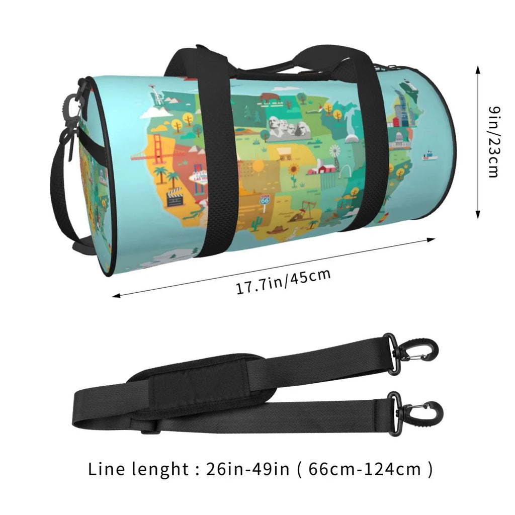 USA Pocket Bag and Tourist Coaee Large Compartment Map Travel with Luggage Sports Bag Cylinder Capacity Waterproof Bag Gym