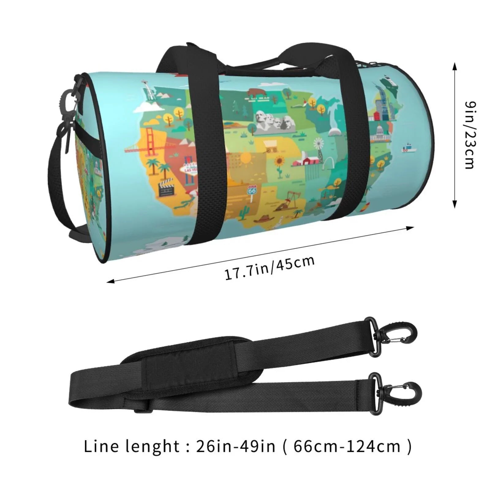 USA Pocket Bag and Tourist Coaee Large Compartment Map Travel with Luggage Sports Bag Cylinder Capacity Waterproof Bag Gym