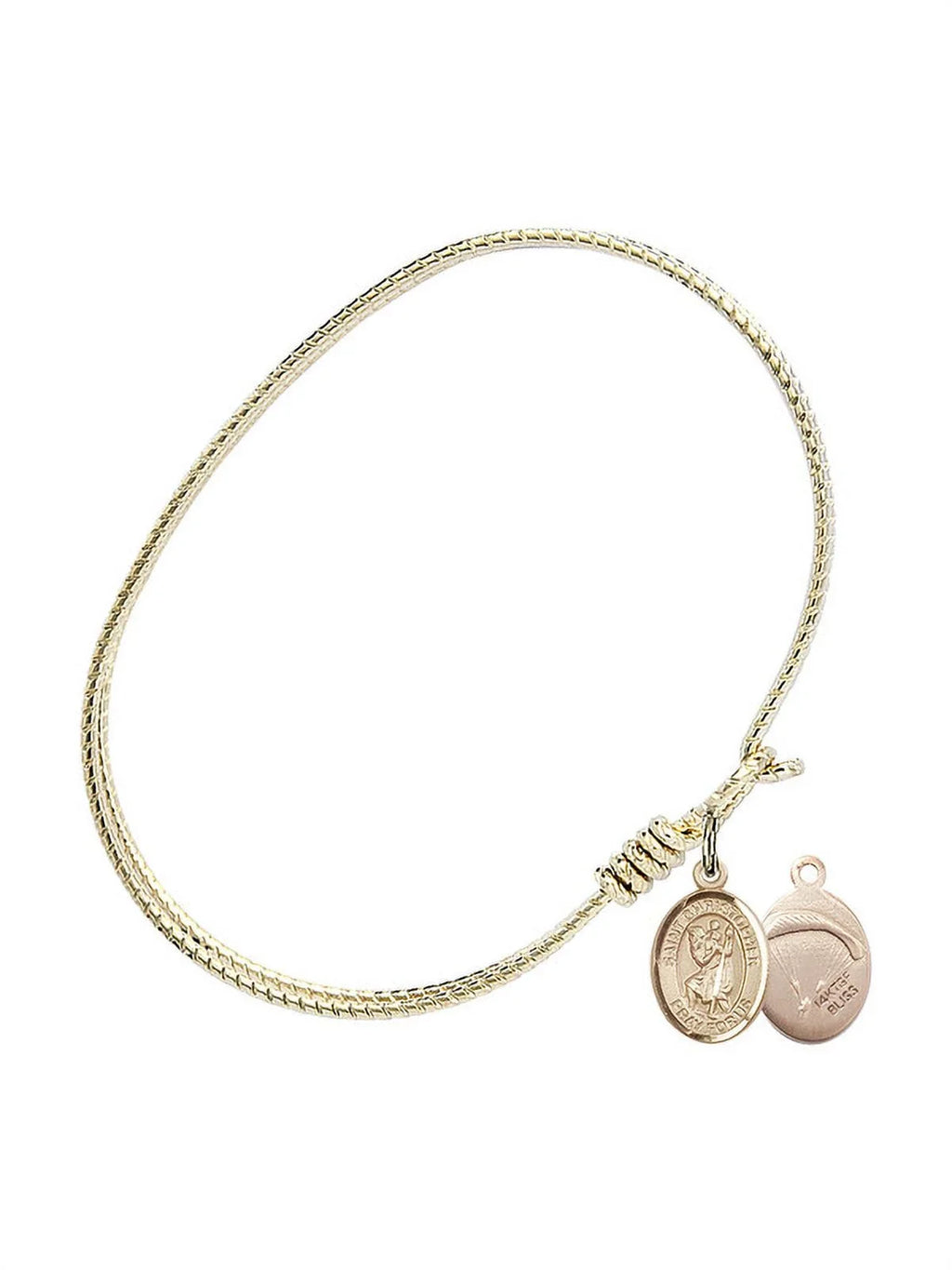 Gold-Filled Bangle inch 7 St. 1/4 Hook Bracelet Oval Eye w/ Christopher/Paratroopers in