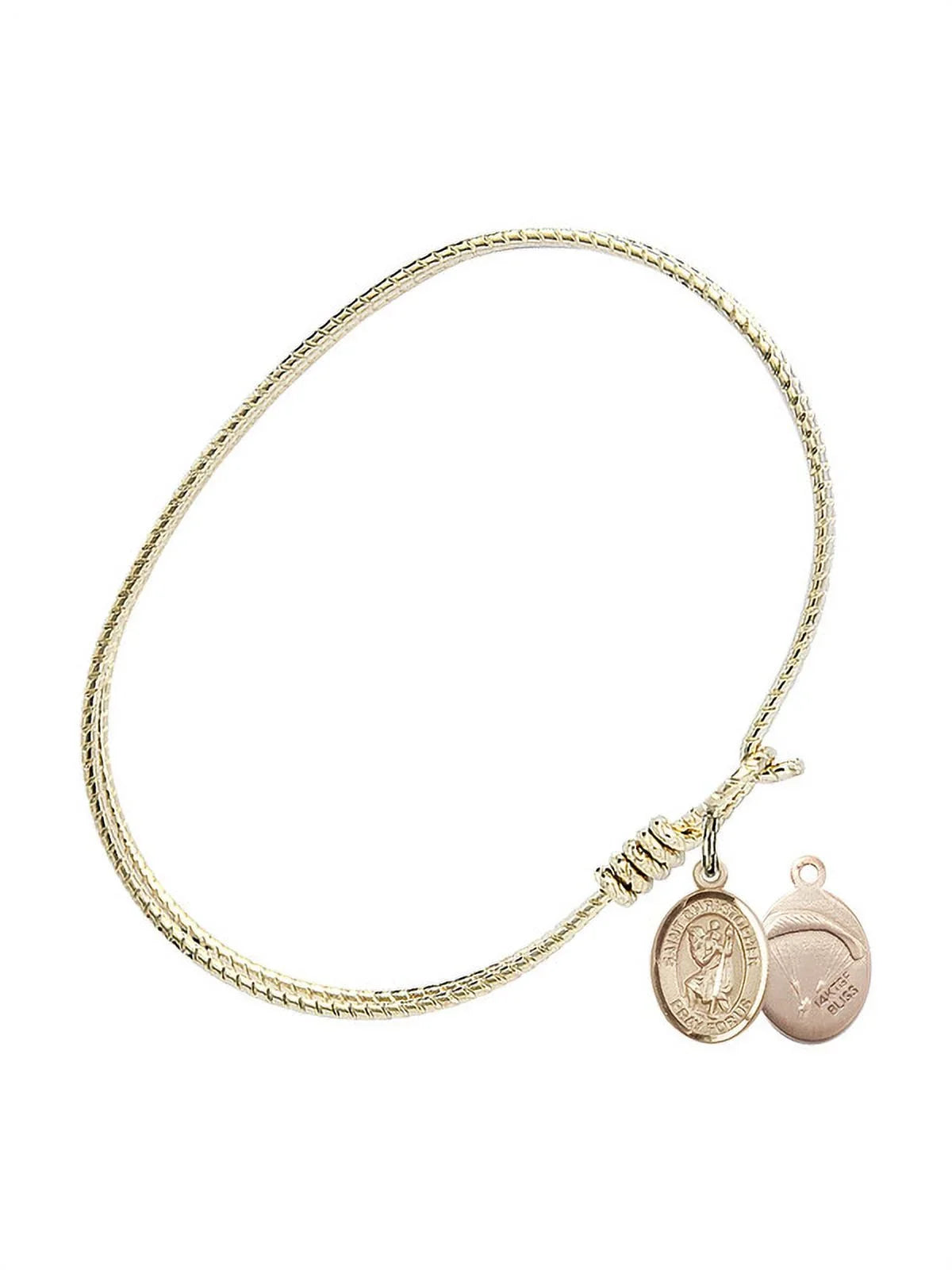 Gold-Filled Bangle inch 7 St. 1/4 Hook Bracelet Oval Eye w/ Christopher/Paratroopers in