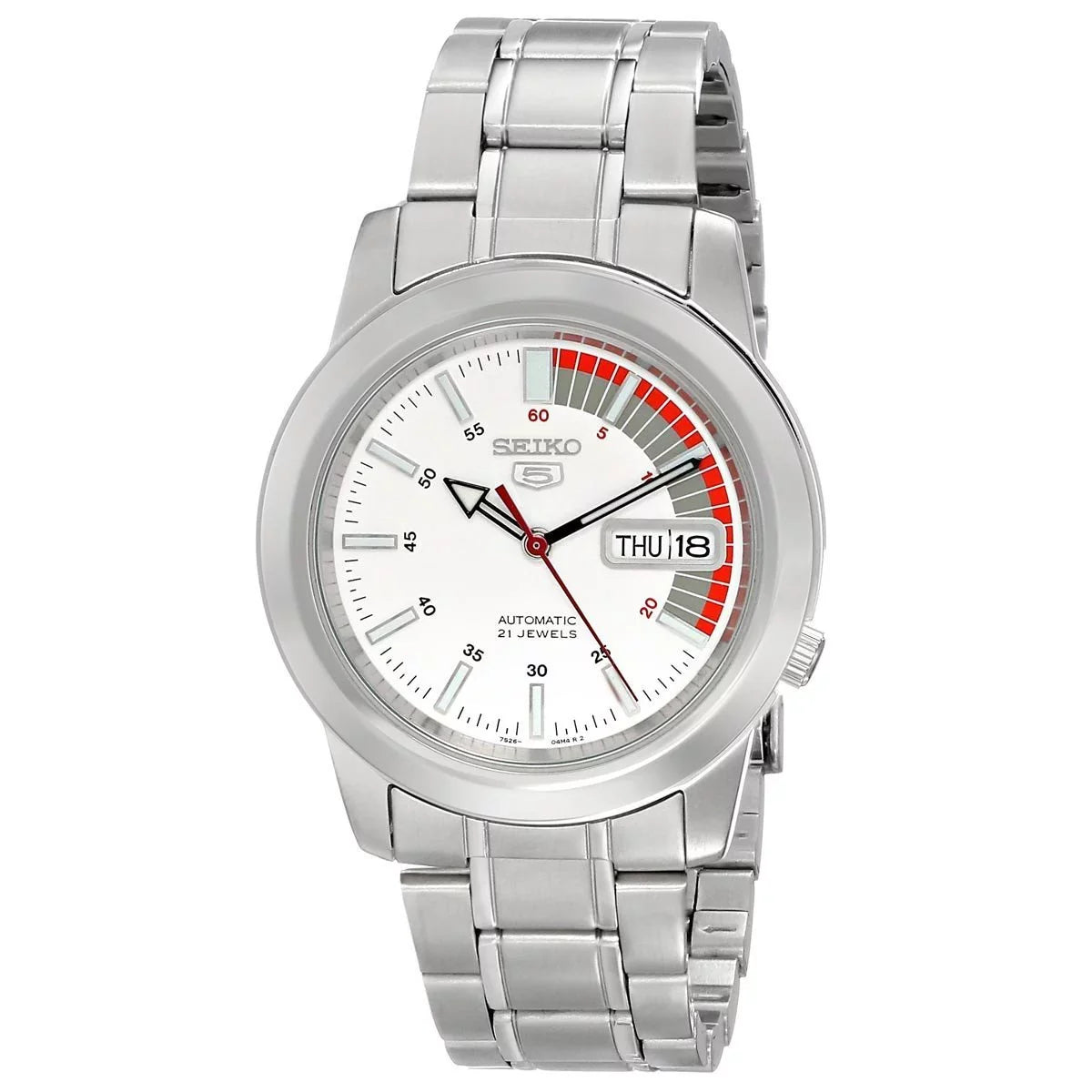White Men's SNKK25 Stainless Watch Dial Automatic Seiko Day 30M Steel Date