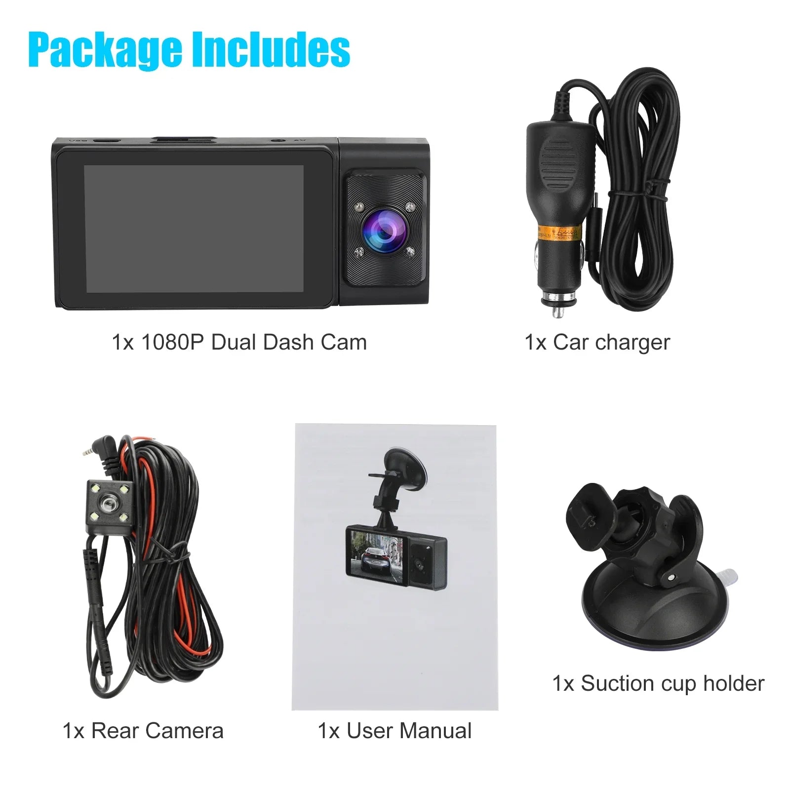 G-Sensor Channel and Camera Vision, TSV Night Camera, Dash with 3 Rear, Backup Car Front 1080P Cam Cam DVR Dual Dash