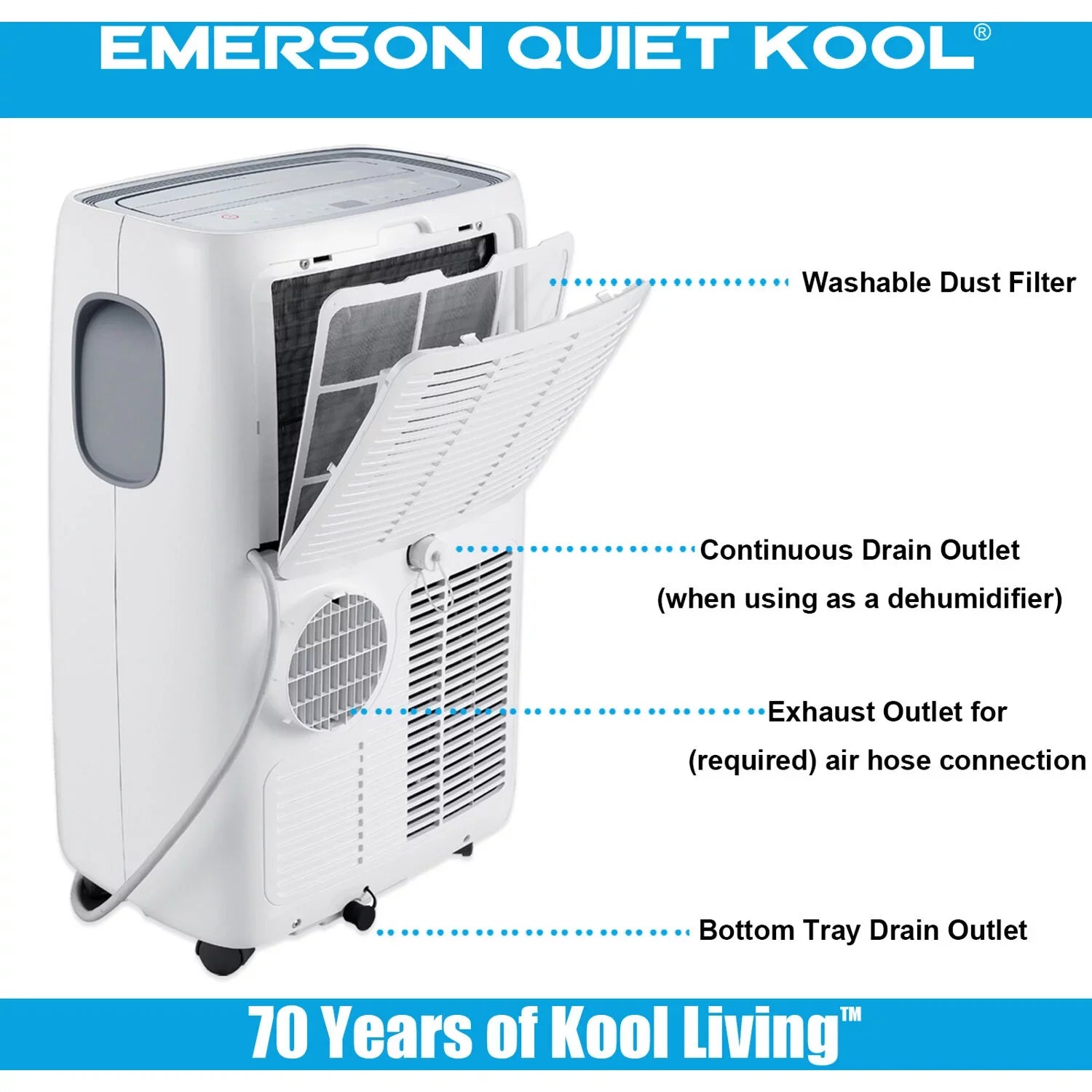 and SMART up Quiet Remote, Wi-Fi, Portable with Voice Emerson Kool for Control Conditioner Air Ft. to Rooms 300-Sq.