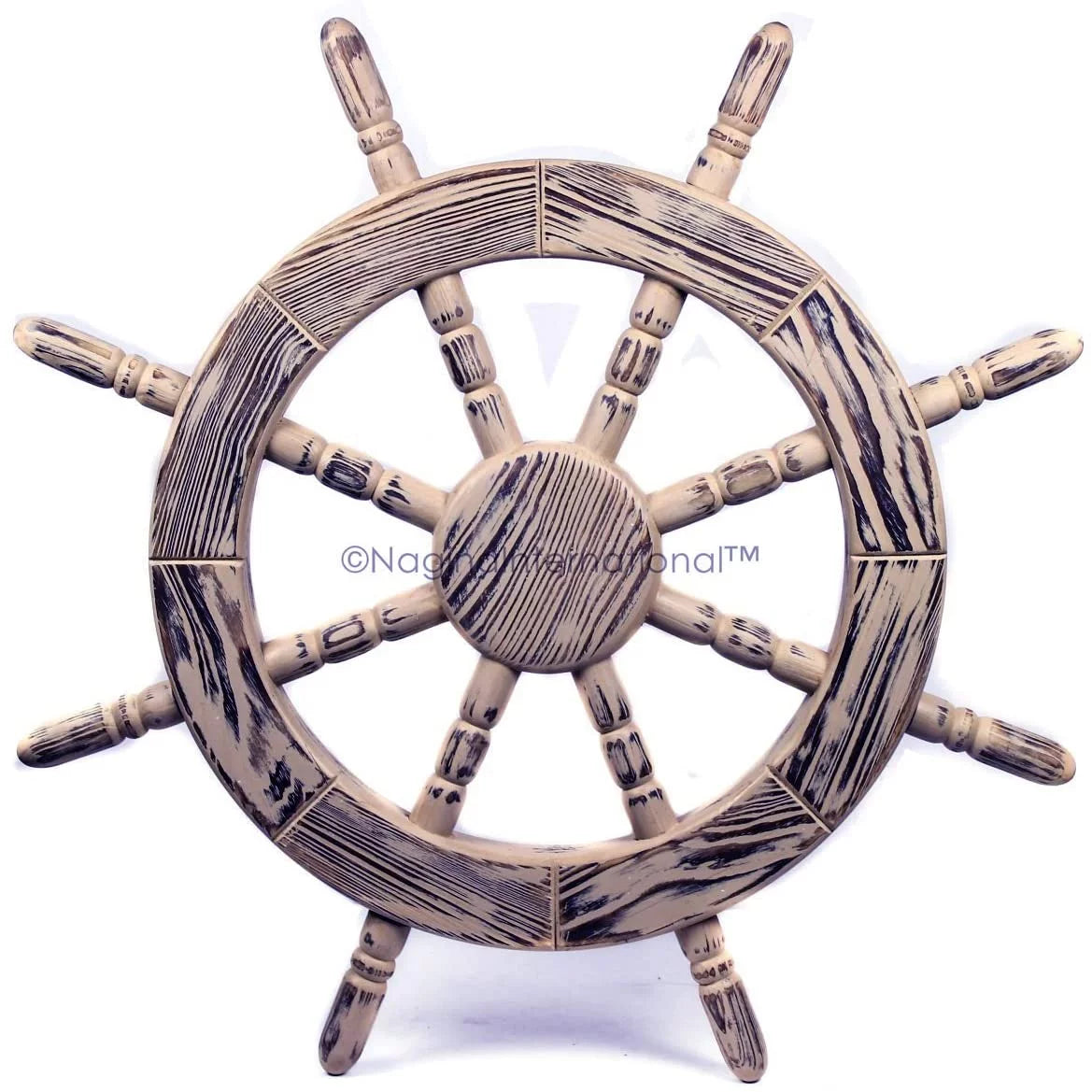 Inches, (24 Wall Decor Decor Nagina Junky Maritime | Antique Beautiful Ship Handcrafted Wall Nautical Pine International White) Exclusive Rustic Wheel