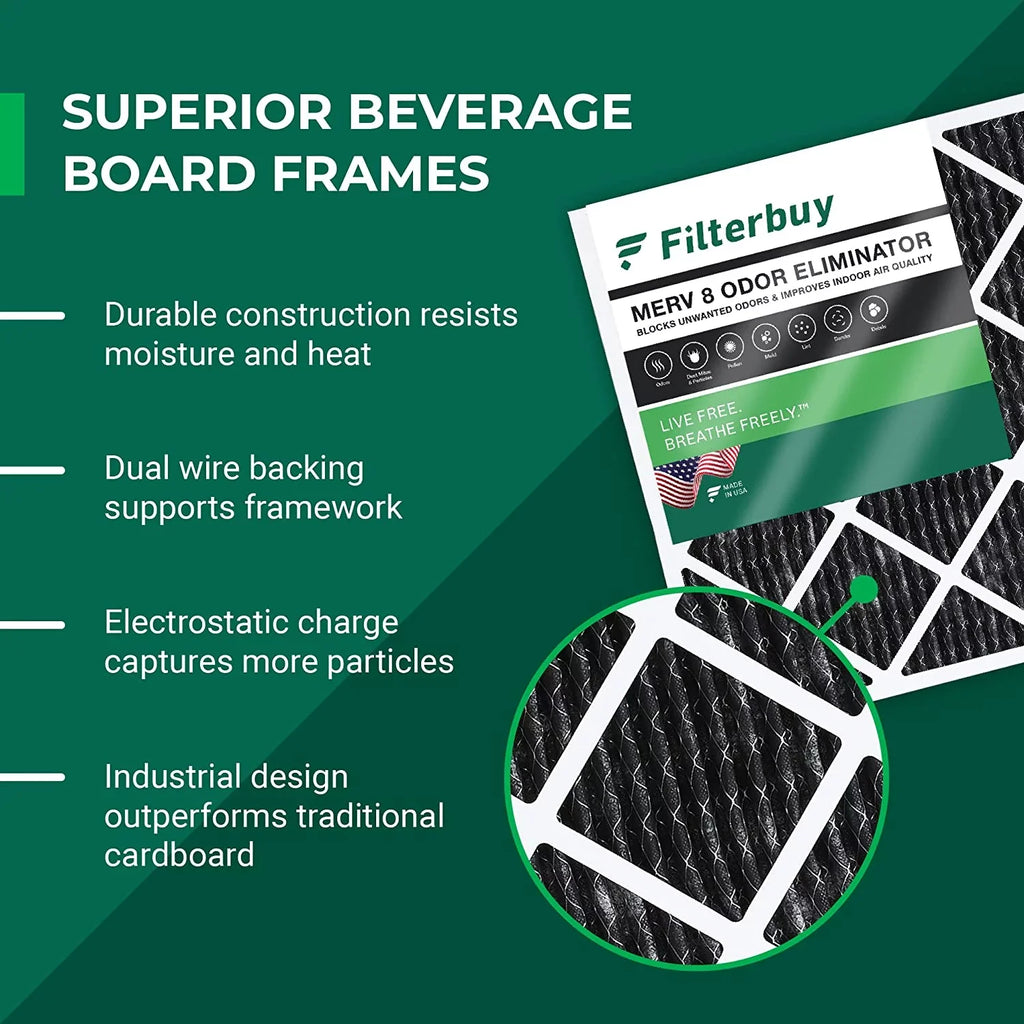 HVAC Odor Filters AC Filterbuy 14x20x1 (5-Pack) Pleated Furnace 8 MERV Carbon Activated with Eliminator Air
