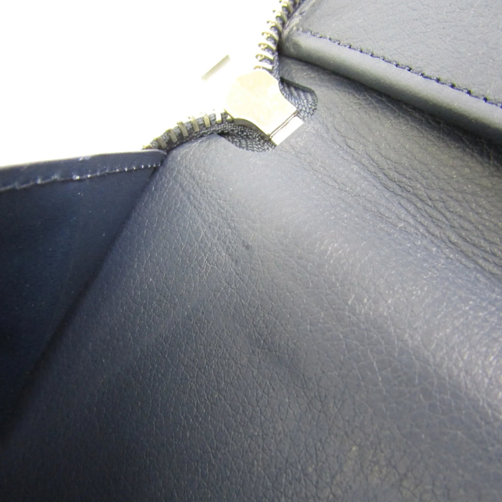 Leather Wallet Zippy Taurillon (Good) Wallet Unisex Long M58823 Navy (bi-fold) Taurillon Vertical Pre-Owned