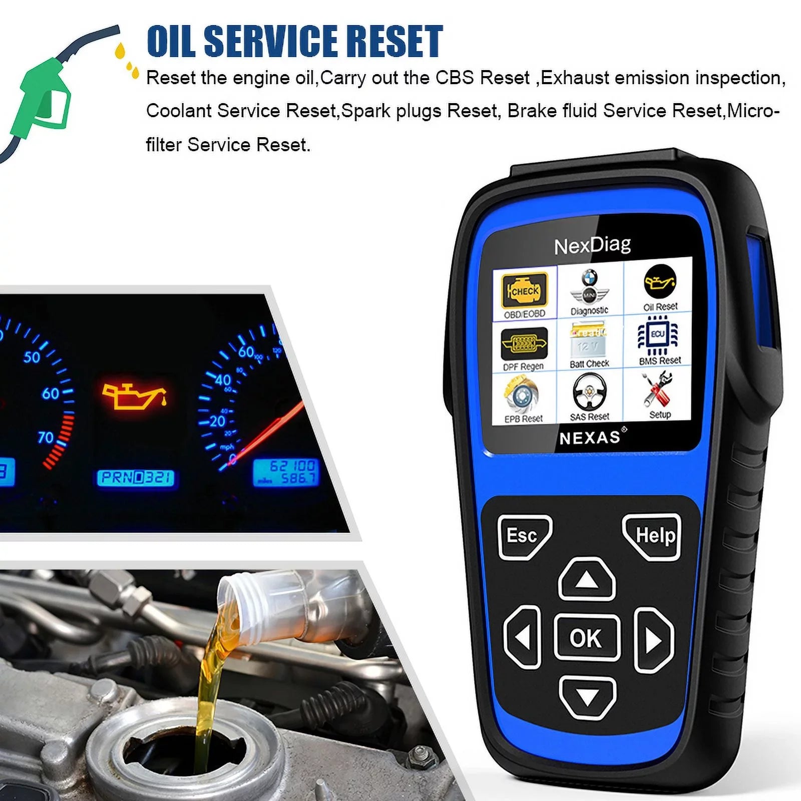 OBD2 Scanner Maintenance Check DPF MINI Scanner & Multi-System Engine Diagnostic Tool after Vehicles for Code ND601 Reset Fits NEXAS Reader 1996 BMS Diagnostic Regen for Automotive