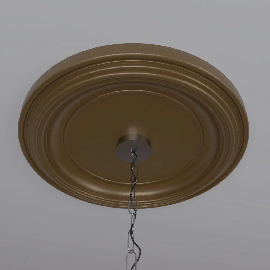 PVC Ceiling Traditional 1/2"ID to Thermoformed 1 Medallion x Rush Metallic 13 3 Gold 1/2"P Millwork (Fits Ekena 1/2"), Canopies 22"OD x up