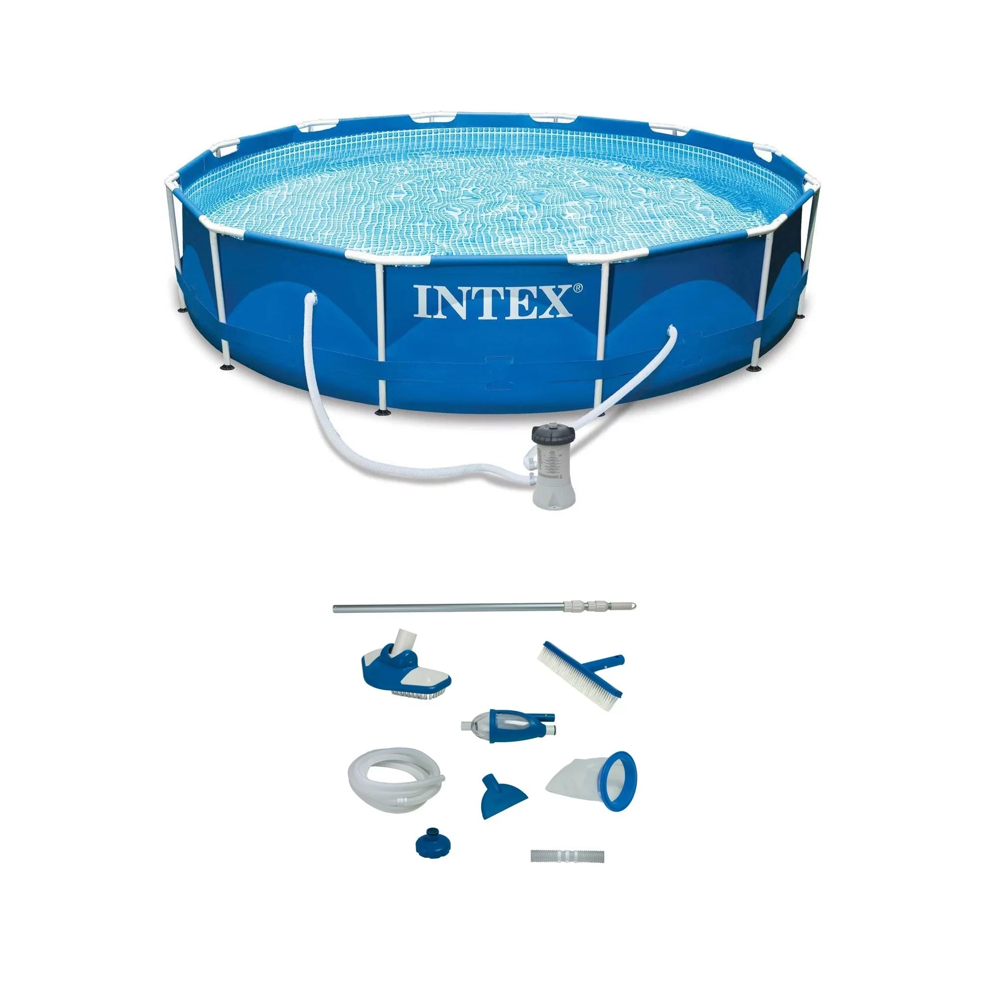Frame Pool & Intex Maintenance x w/ Metal 30" Pool Filter Swimming Pump Kit 12'