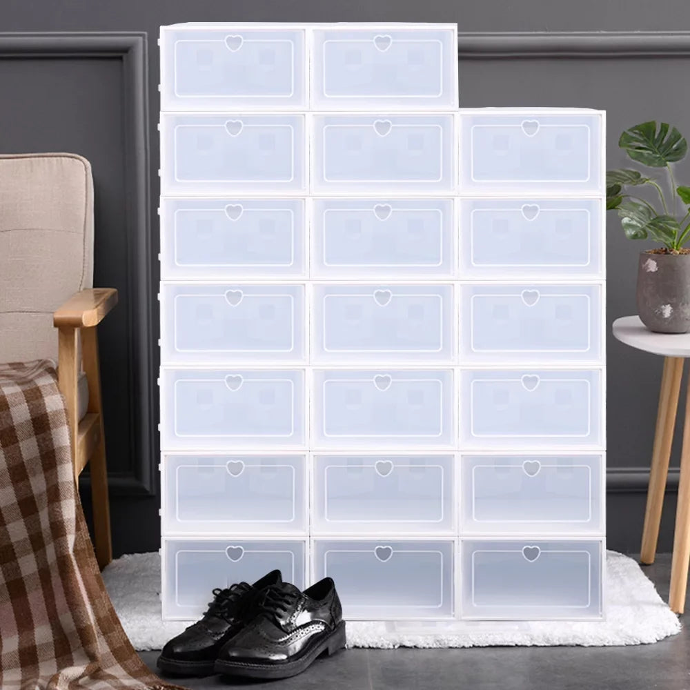 Boxes Storage Flip Plastic Organizer Shoe 20Pcs Case Drawer Clear Box Clamshell Stackable Container Shoe Foldable Loyalheartdy