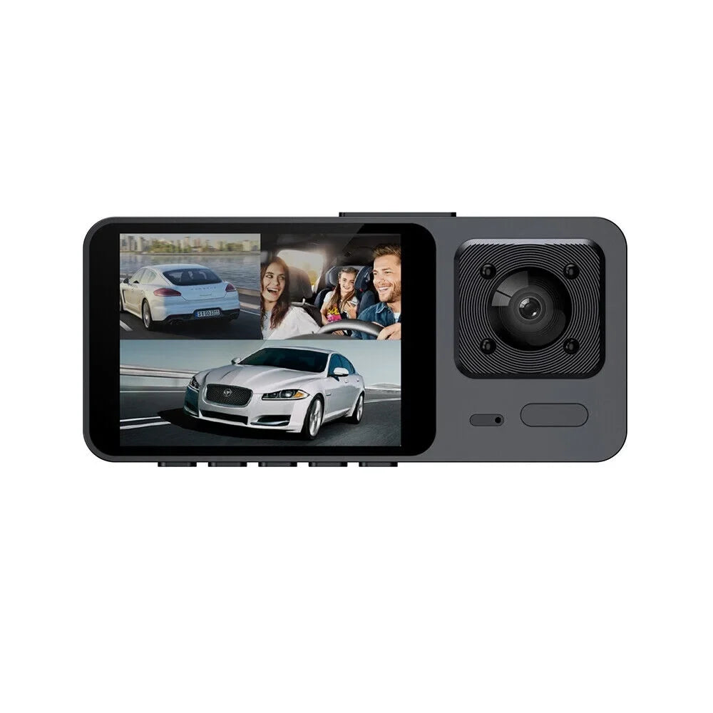 1080P Video Cam Front/Rear/Inside Recorder Car Dash 3 Dual Lens JLLOM HD Lens G-sensor Camera