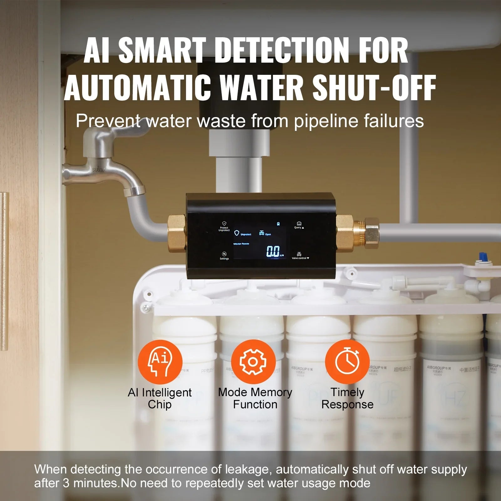 liquid 3/4" or in Monitor Diameter. Smart SKYSHALO Detector pipeline Available Automatic 1" Leak Shutoff
