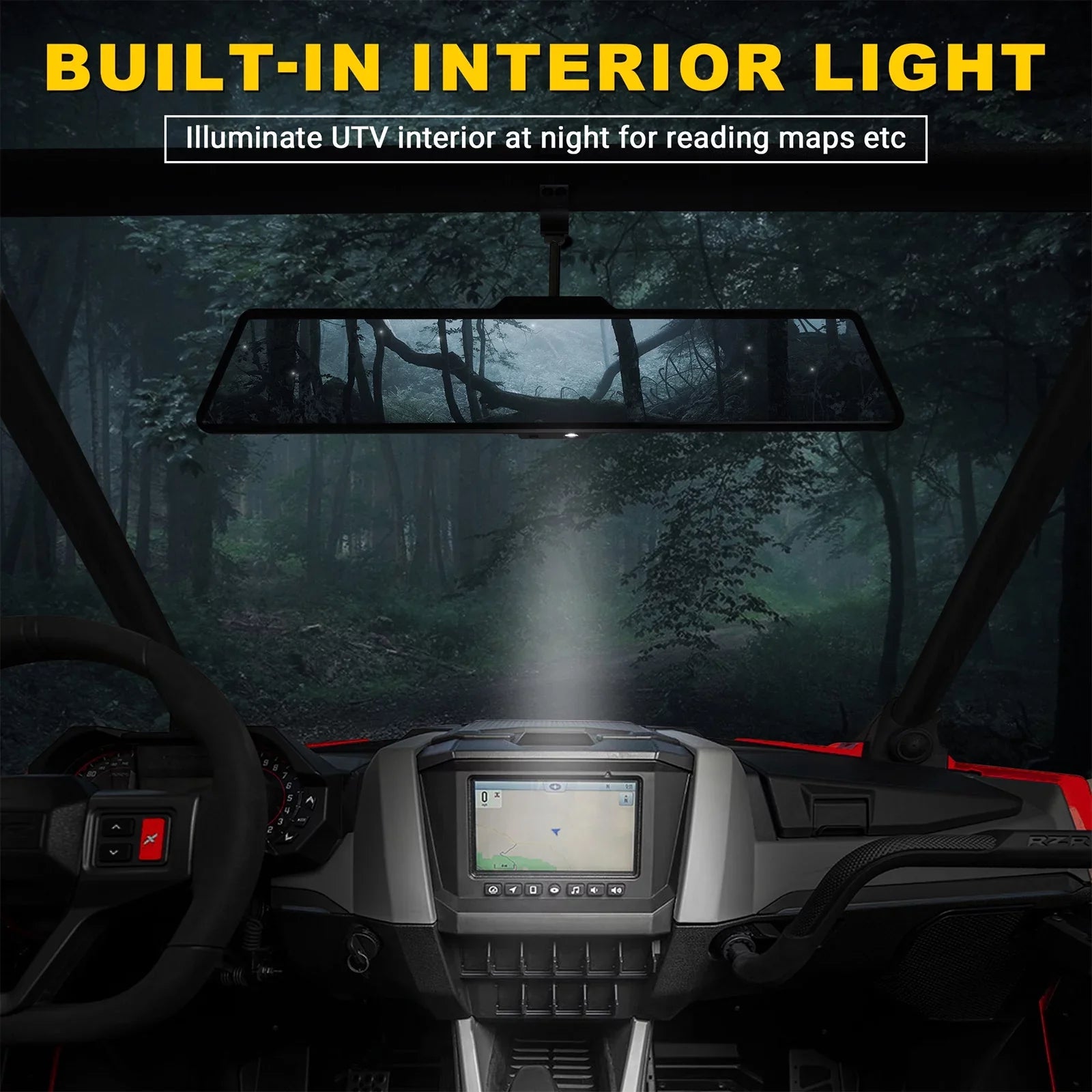 Aluminum Mirrors Rear Polaris MICTUNING Interior w/ White Mirror Center UTV Ranger/RZR 16" Lights View Rearview Fit Universal