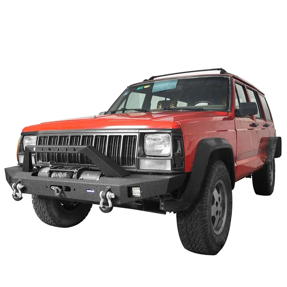 W/ XJ Winch Road 1984-2001 Plate & Front Steel Spotlights Bumper LED Fit Hooke Jeep Cherokee