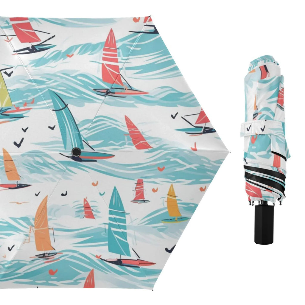 Folding 50+ for Umbrella Sailboat Travel UPF Packable Umbrella Rain dimension Arc Lightweight on Windproof Sea Compact