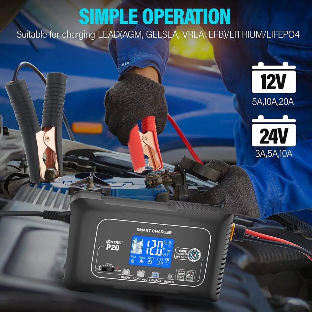 and Mower,Golf 24V/10A Battery Charger,12V/20A Adjustable,for 20-Amp Cycle Cart.. Boat,Lawn Battery Charger,Lithium,LiFePO4,Lead-Acid,Portable Car Charger,Maintainer/Deep Smart OIEXI Charger,Trickle