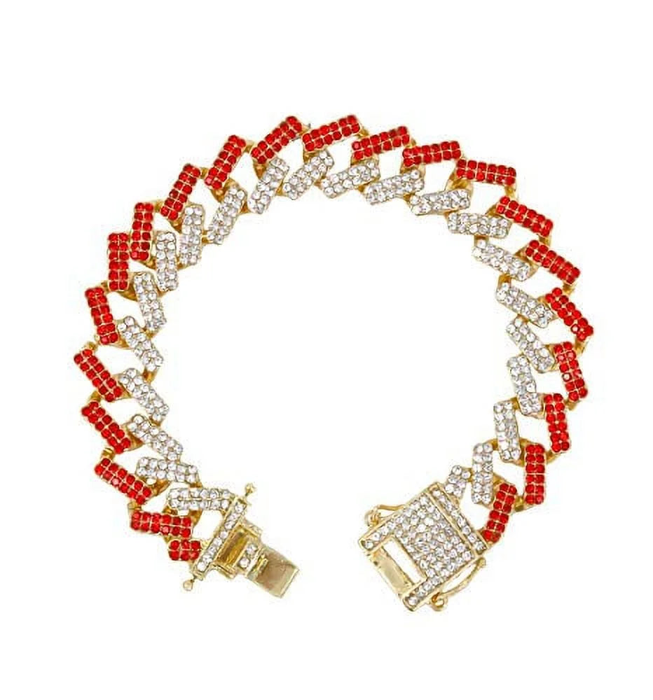'- Gold Out w/Bling-ed Red ZZ Gold Blood Design Link Bling-ed Watch Luxury Mens Bracelet Round L0504RNB Out ZZ