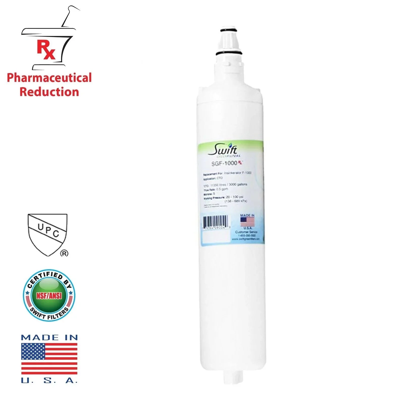 Swift Insinkerator Filter Green Pack Filters Replacement [ 1 Rx for ] SGF-1000 liquid F-1000