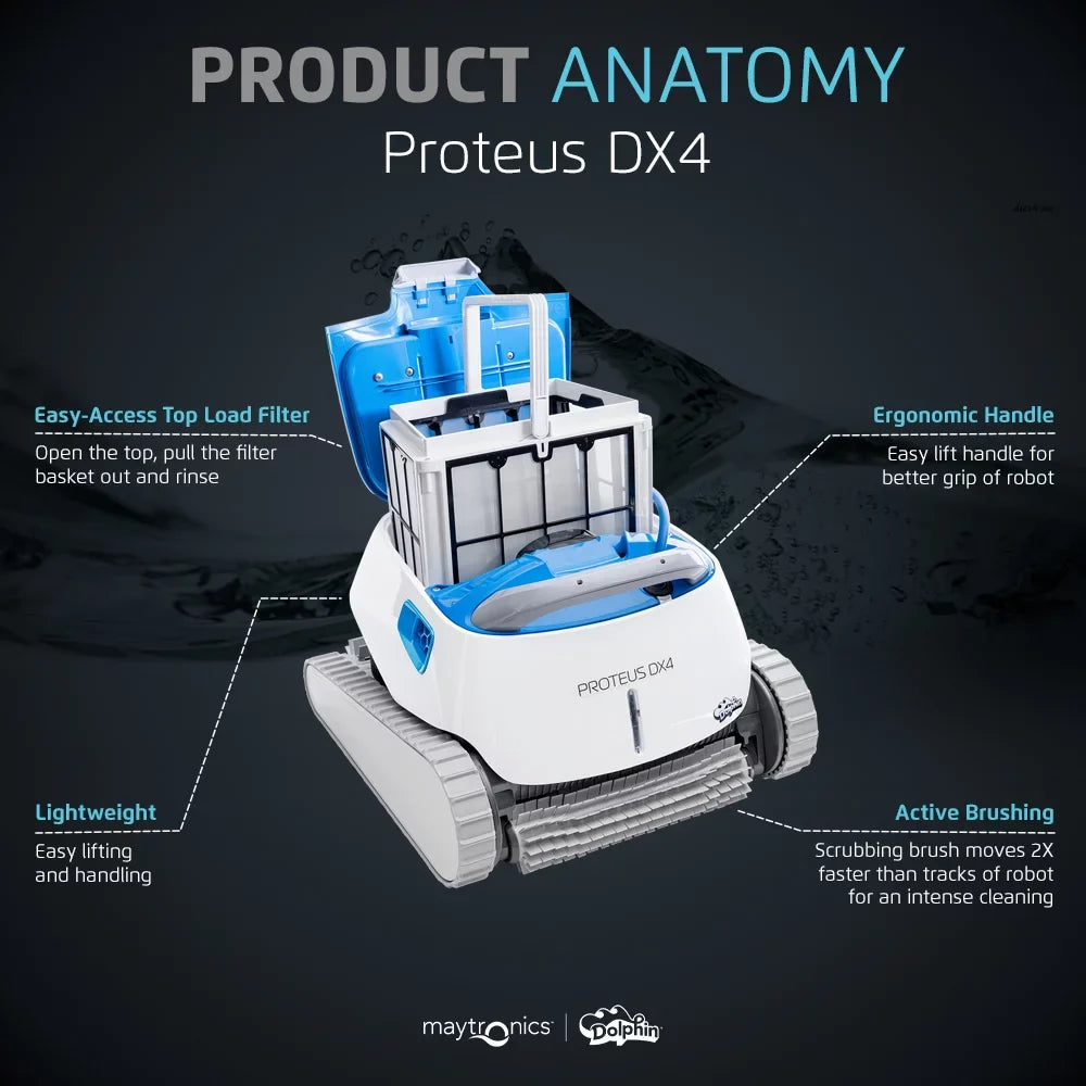 Cleaner for Scrubbing in Climbing Robotic Wall Ideal Powerful Pool up Dolphin Vacuum Waterline — Proteus All Types DX4 Capability 50 Pool Length FT — to —