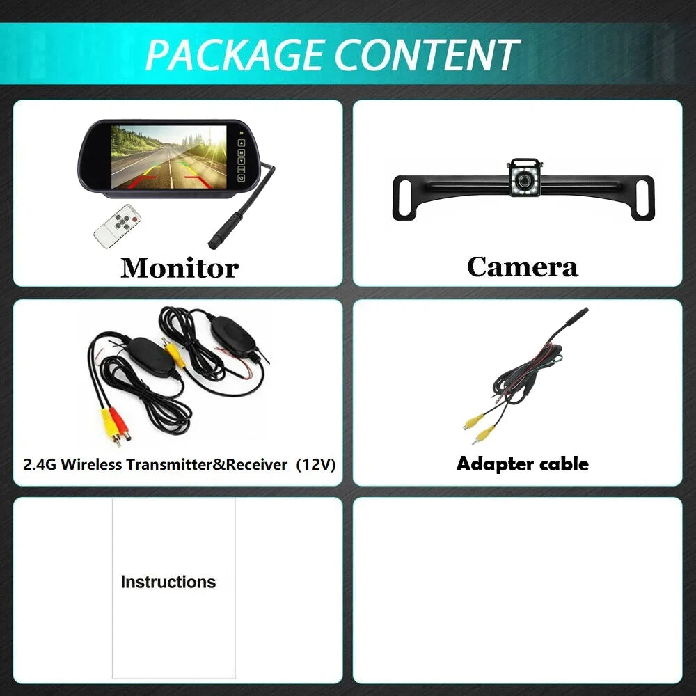 View Vision HD Rear Camera Night Car Parking System Backup Monitor 7" Wireless