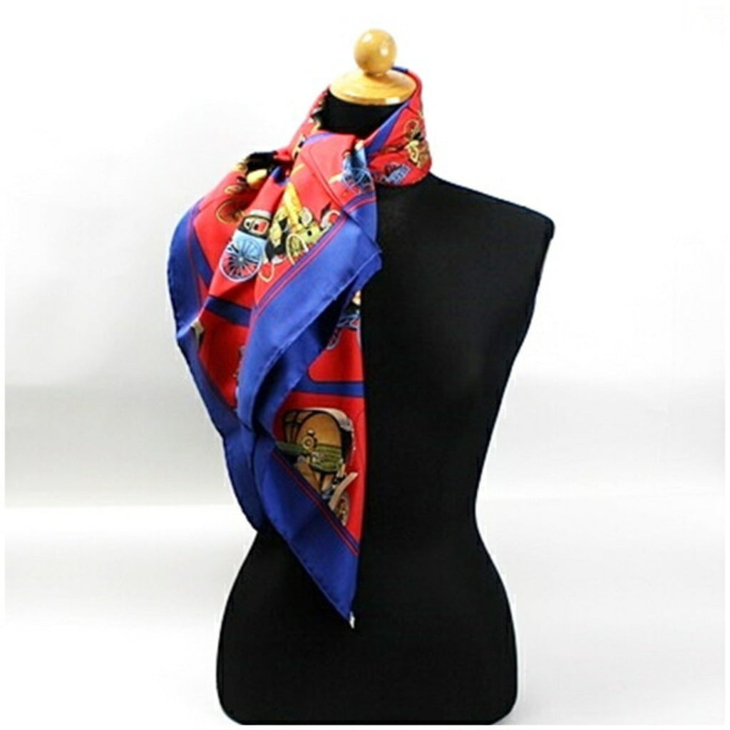 Hermes Scarf Carriage) (Good) Pre-Owned Red HERMES CARROSSERIE Silk (Spiral Women's x Blue Muffler