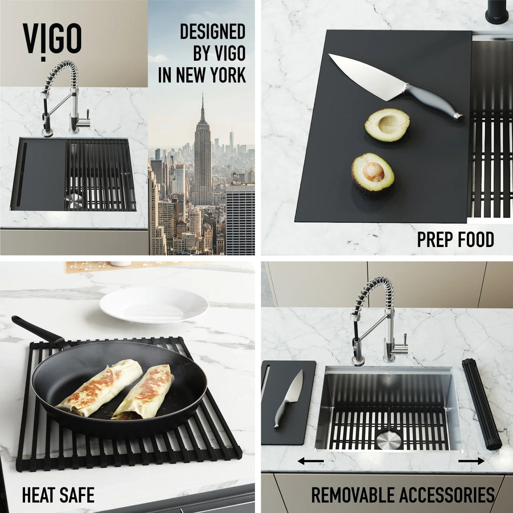 Kitchen Stainless Accessories Undermount with Sink Bowl Steel Single 23 in. VIGO Mercer
