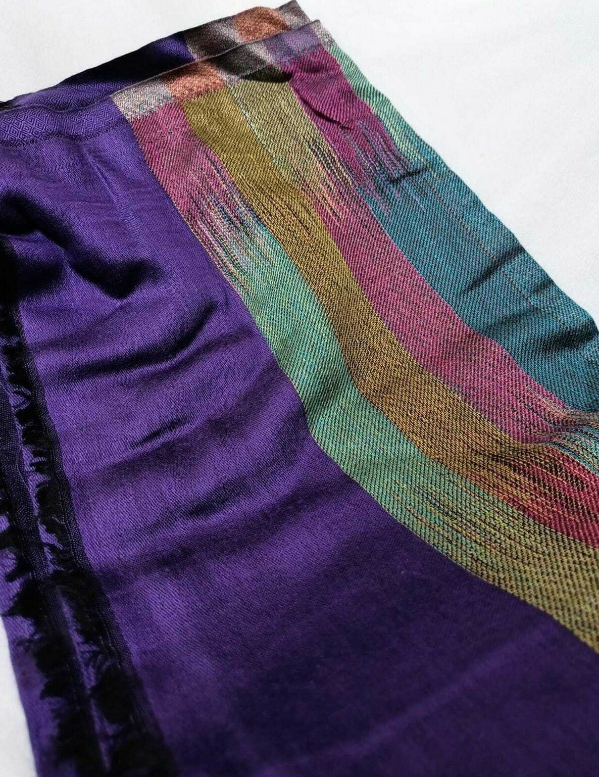 Shawl Violet Stripes Pure Pashmina Soft Pashmina Border- Colour Silk