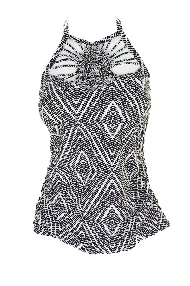 Bay Tankini 12 Island Escape Diamond White Top High-Neck Black Macrame