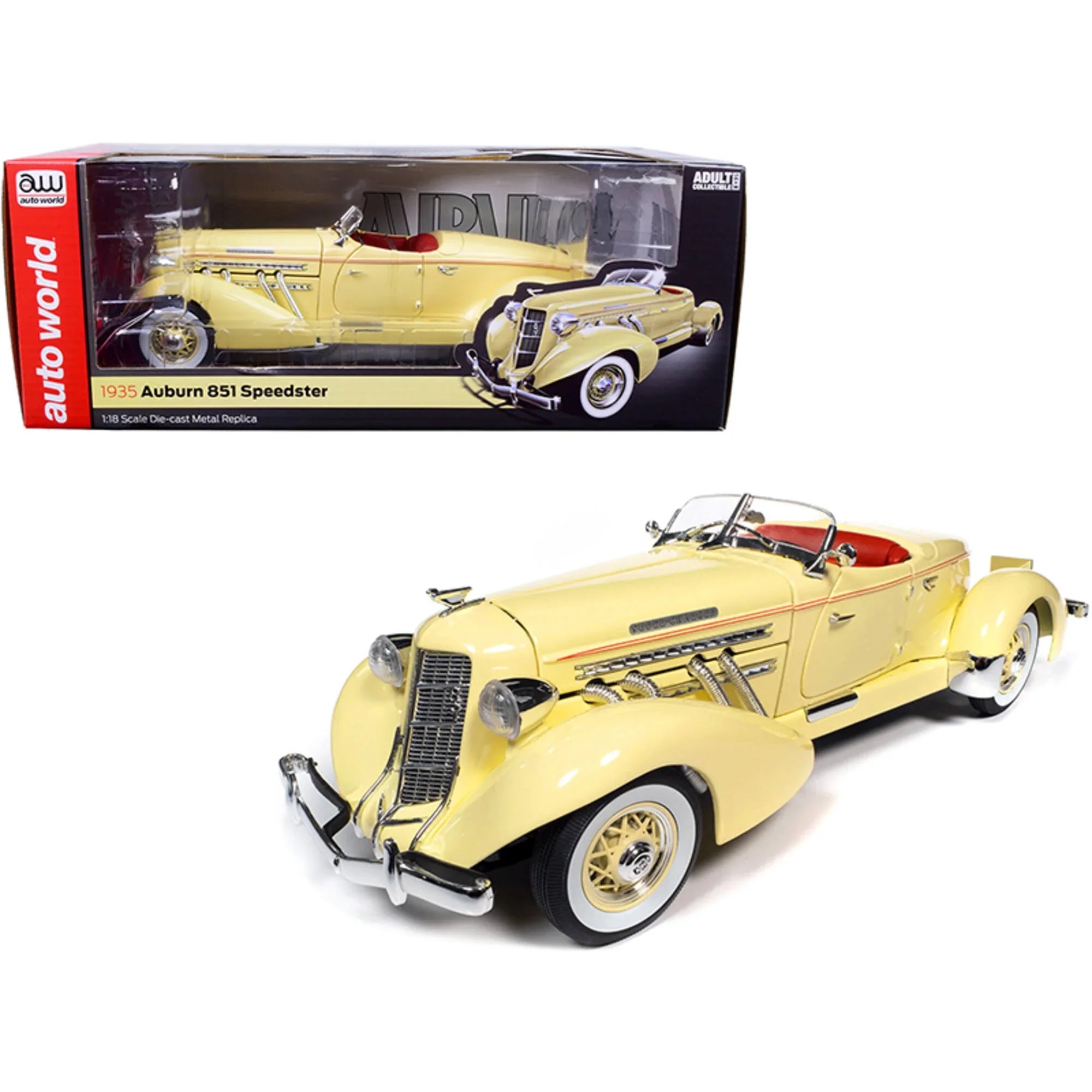 Cream Auburn Autoworld 1-18 Car, Red AW297 Model Speedster 1935 Diecast 851 with