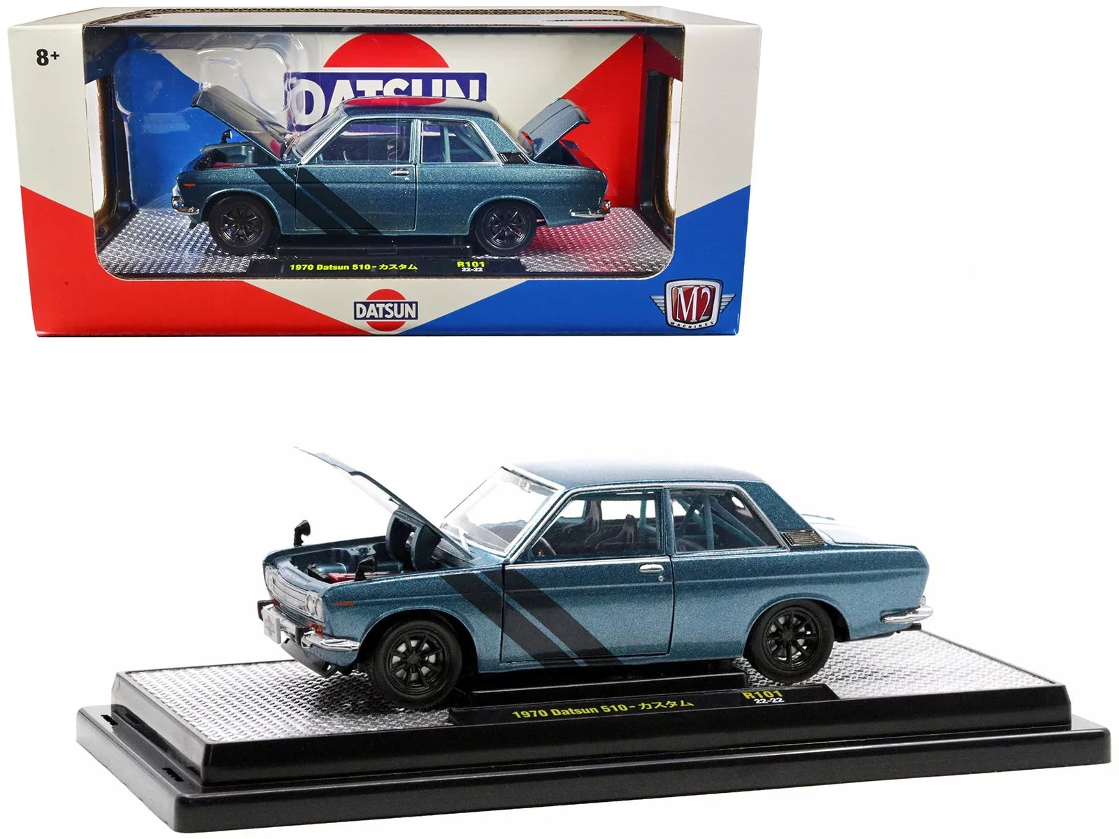 Limited 510 3850 pieces Model by Dark Metallic with Blue Worldwide Stripes Diecast Edition Diecast Datsun Blue M2 to 1970 1/24 Machines Car