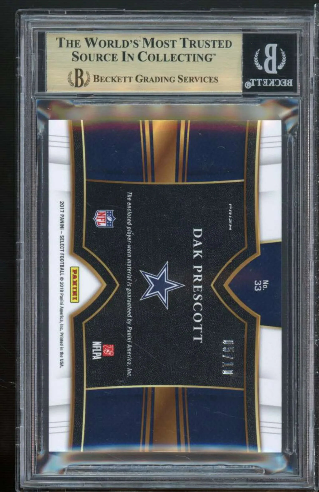 Dak Swatches #33 9.5 2017 Gold (pop (5/10) Prescott Select 1) Panini BGS Prizms