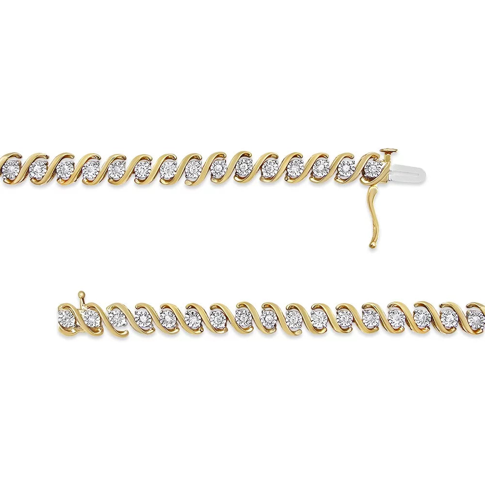 Silver Cttw Gold .925 Color, - S-Curve Diamond 1/2 I3 Yellow Bracelet Clarity) Sterling 14K Miracle-Set Plated Round Tennis (I-J 7"