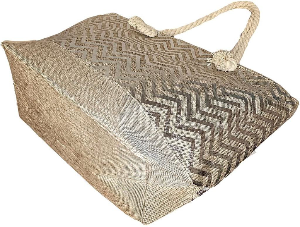 Monogram with Print Zipper be Can Top or with Women Initial, Metallic Beach Large Bag - Name Tote Personalized