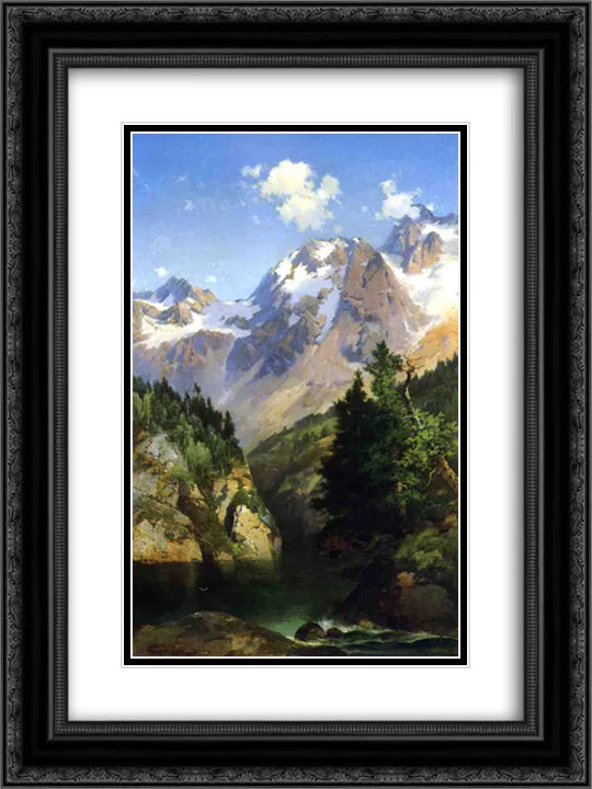Black Art 2x Idaho Matted Mountain Territory' 'A Ornate Print 18x24 Rocky Framed Peak, Thomas Moran