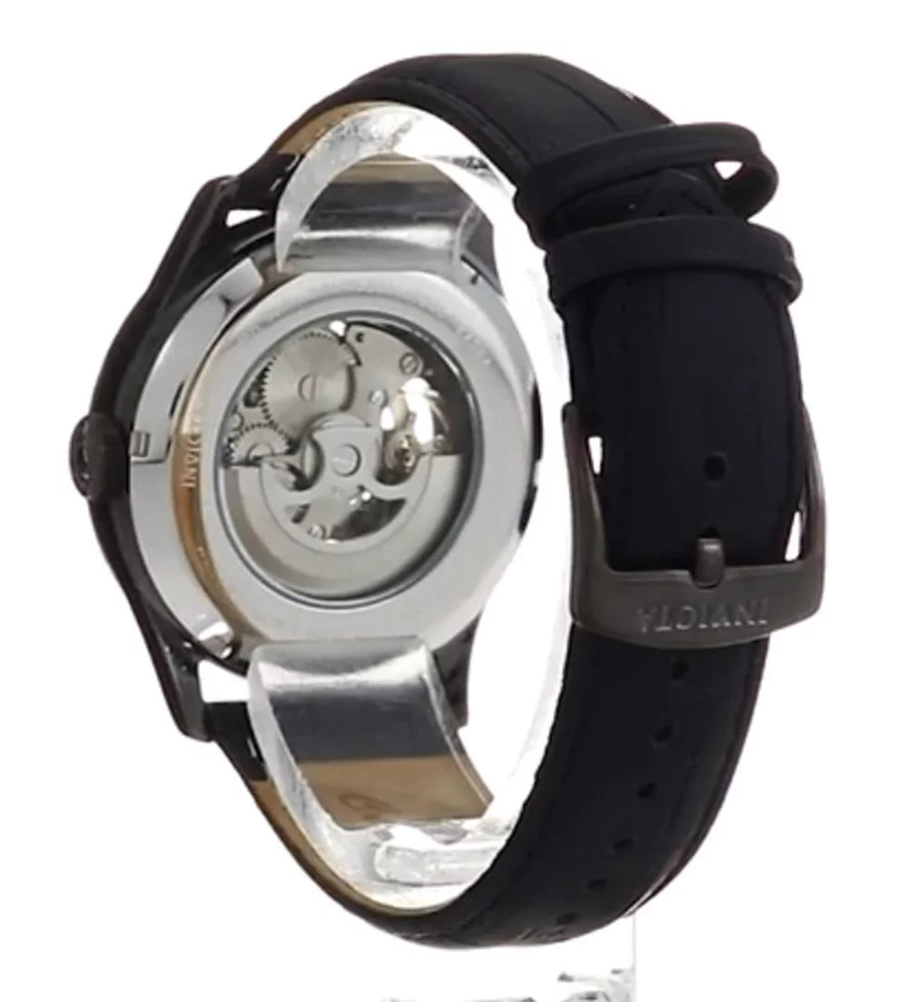 Watch Analog Automatic Dial White Art Black Objet Leather Men's 22597 D