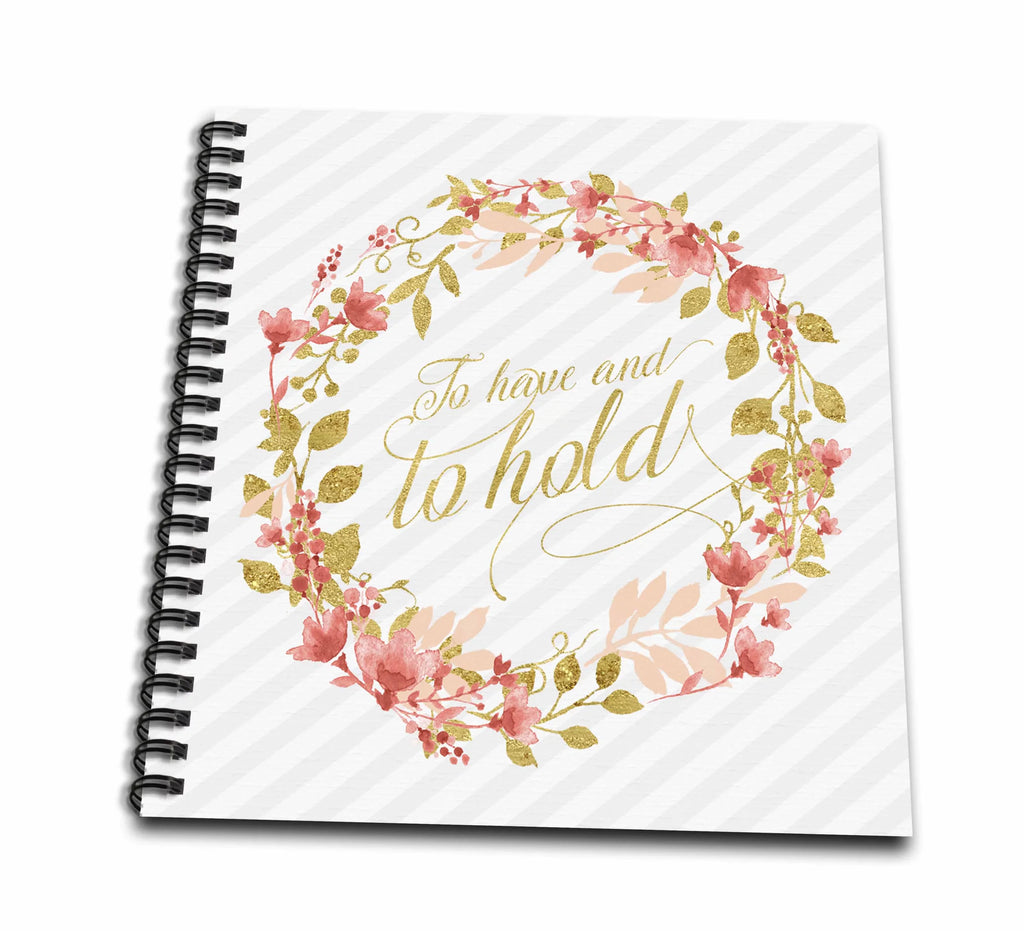 4 - Peach 3dRose with Echo Wedding Leaf Floral by Vows 4-inch Faux Mini Notepad, and Wreath Gold