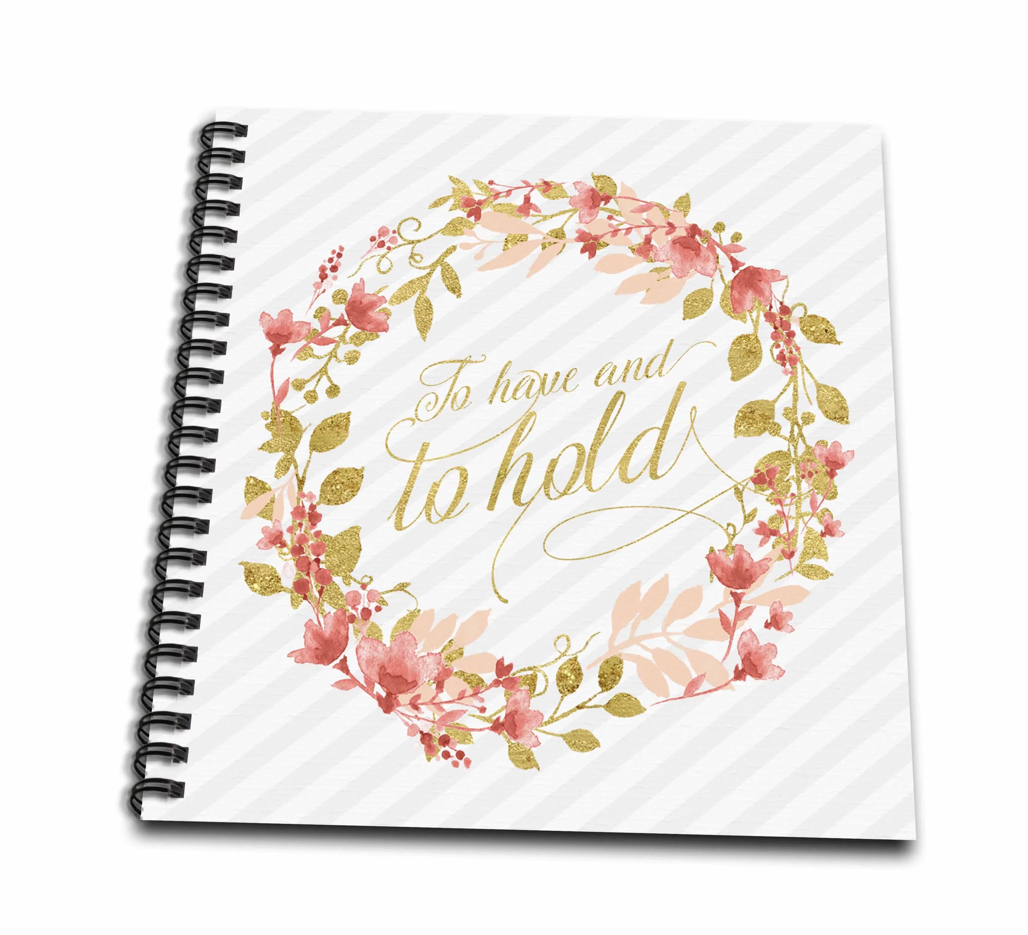 4 - Peach 3dRose with Echo Wedding Leaf Floral by Vows 4-inch Faux Mini Notepad, and Wreath Gold
