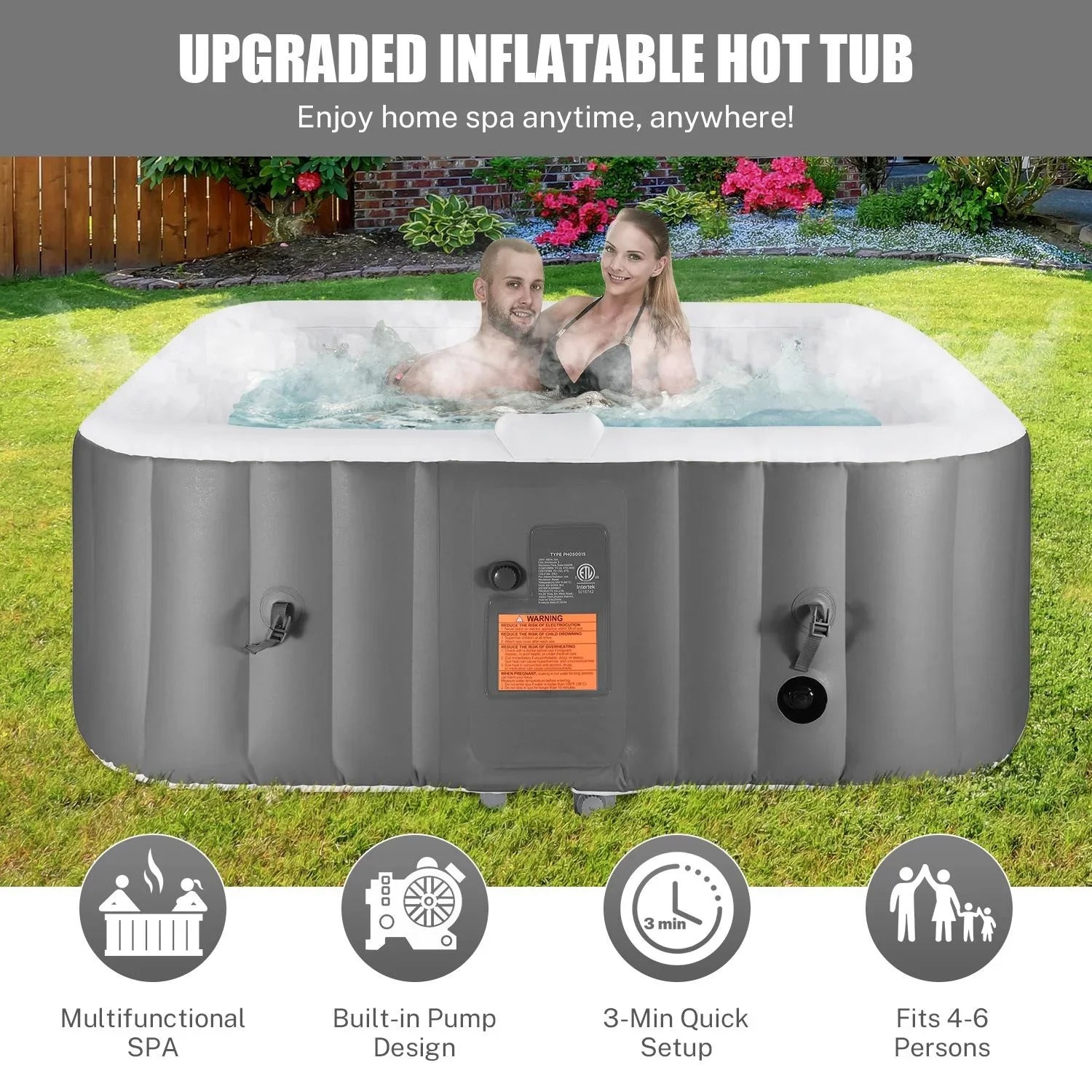 Hot Hidden Hot Bag, 910L Machine, Storage 104℉, Tub, Mat, 73''Inflatable exterior Home for Tub Indoor Lockable Capacity Cover, Spa Max 6 Massage Person with Jets, 130