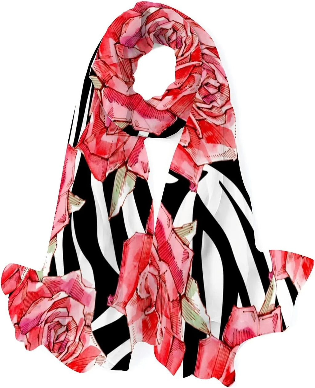 Wrap Women Red Shawl Girls Lightweight Neck Watercolor Scarves Scarf for Long Roses Silk Hyjoy