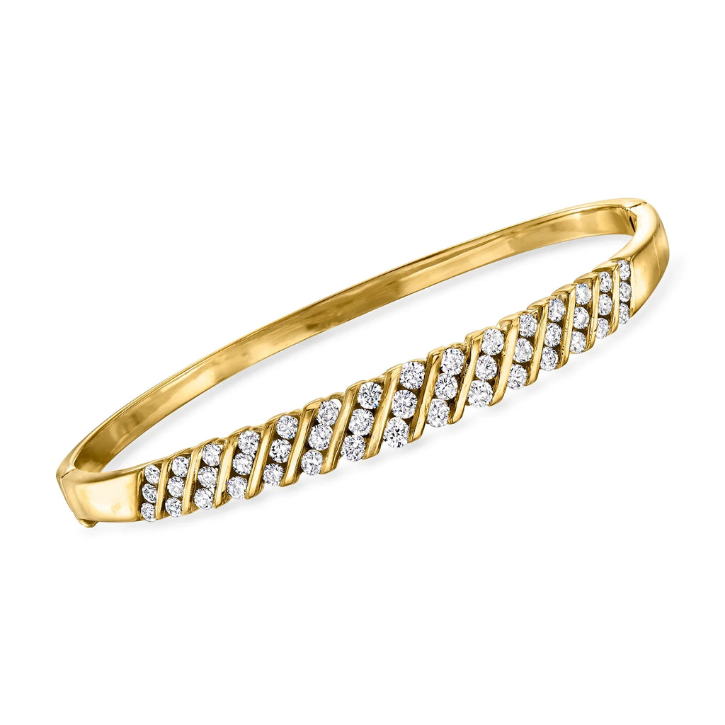 Yellow Bracelet Ross-Simons 14kt Adult, Gold, Bangle Vintage t.w. C. Diamond 1990 ct. 2.00 in Pre-Owned Women's,